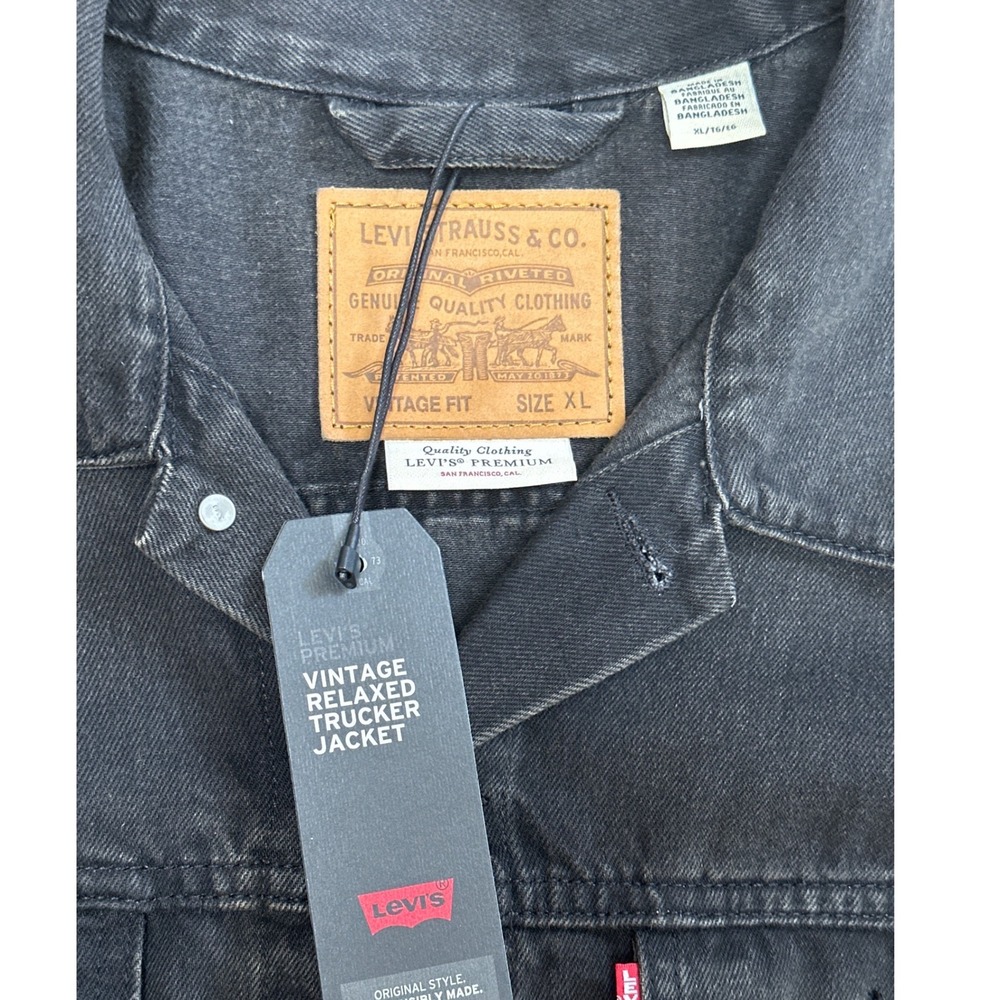 Levis Premium Vintage Relaxed Trucker Jacket Washed Black Denim Mens XL NEW - Picture 2 of 3